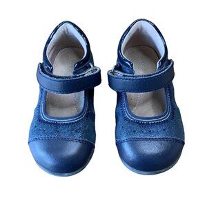 AIRFLEX Blue Mary Jane Shoes Girls 6 Sparkle Leather Flats Toddler School Shoe